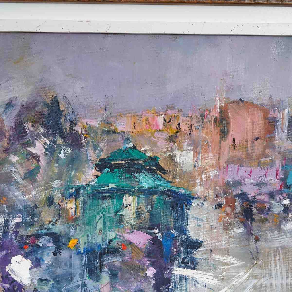 Oil On Canvas Urban Scene By Renzo Piccoli, Painter From Ferrara (Italy) photo for sale
