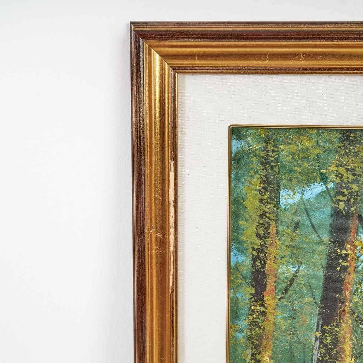 Oil On Canvas Elegant Landscape Painting With Golden Frame, 1980s photo vinterior