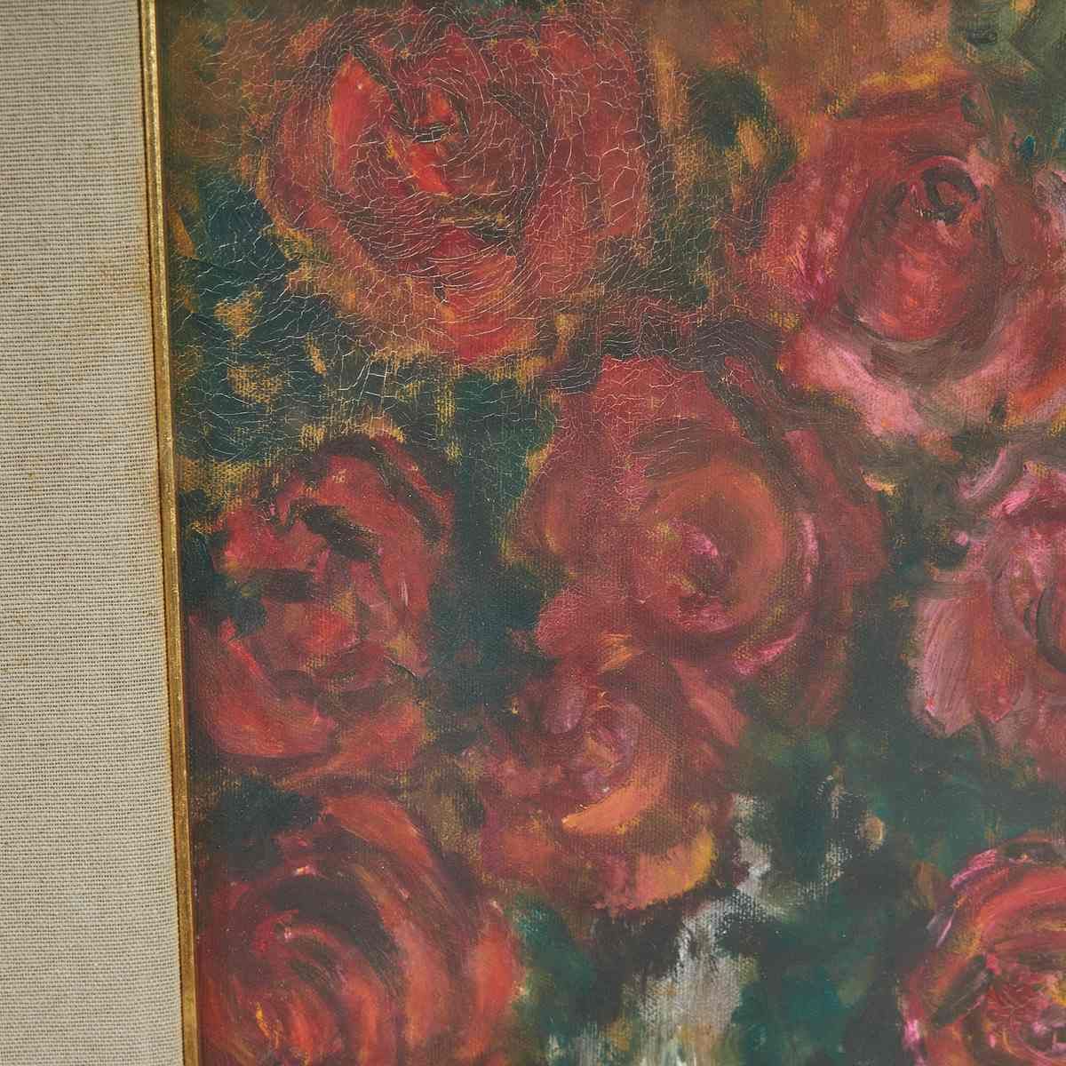 Oil On Canvas Roses In A Golden Frame By Gabriella Bertacchini, 1970s photo for sale