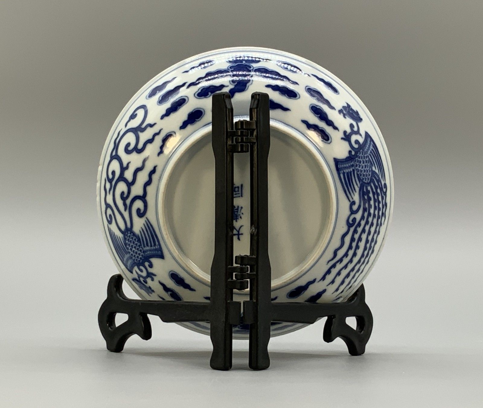 Chinese Blue And White Porcelain Double Phoenix Dish Tongzhi Period Bowl Plate photo vintage