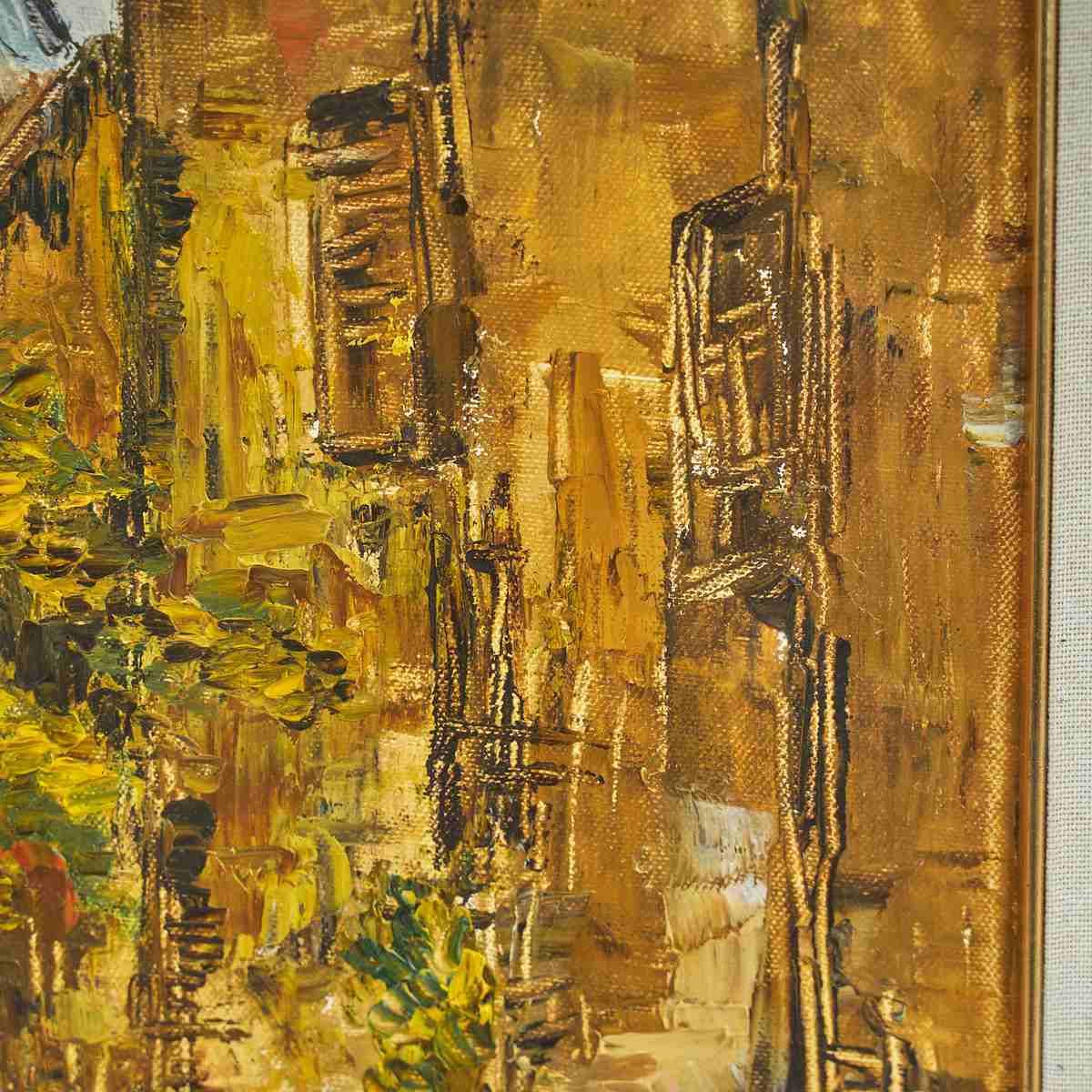 Oil On Canvas City View With Golden Frame, By Paola Sgarzi photo for sale