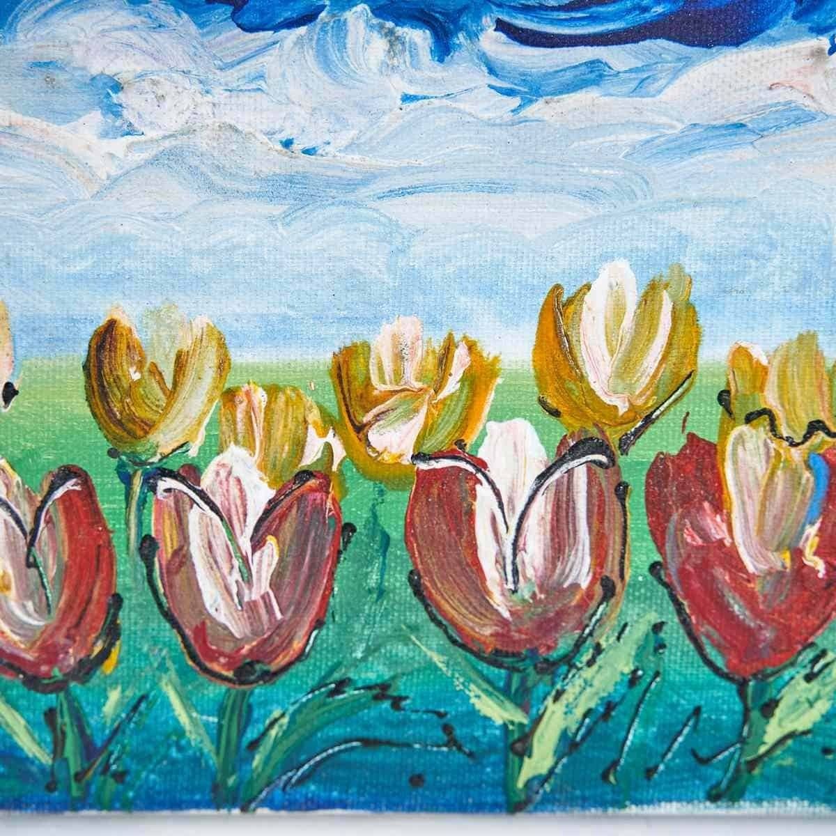 Oil On Vintage Canvas, Field Of Flowers photo for sale