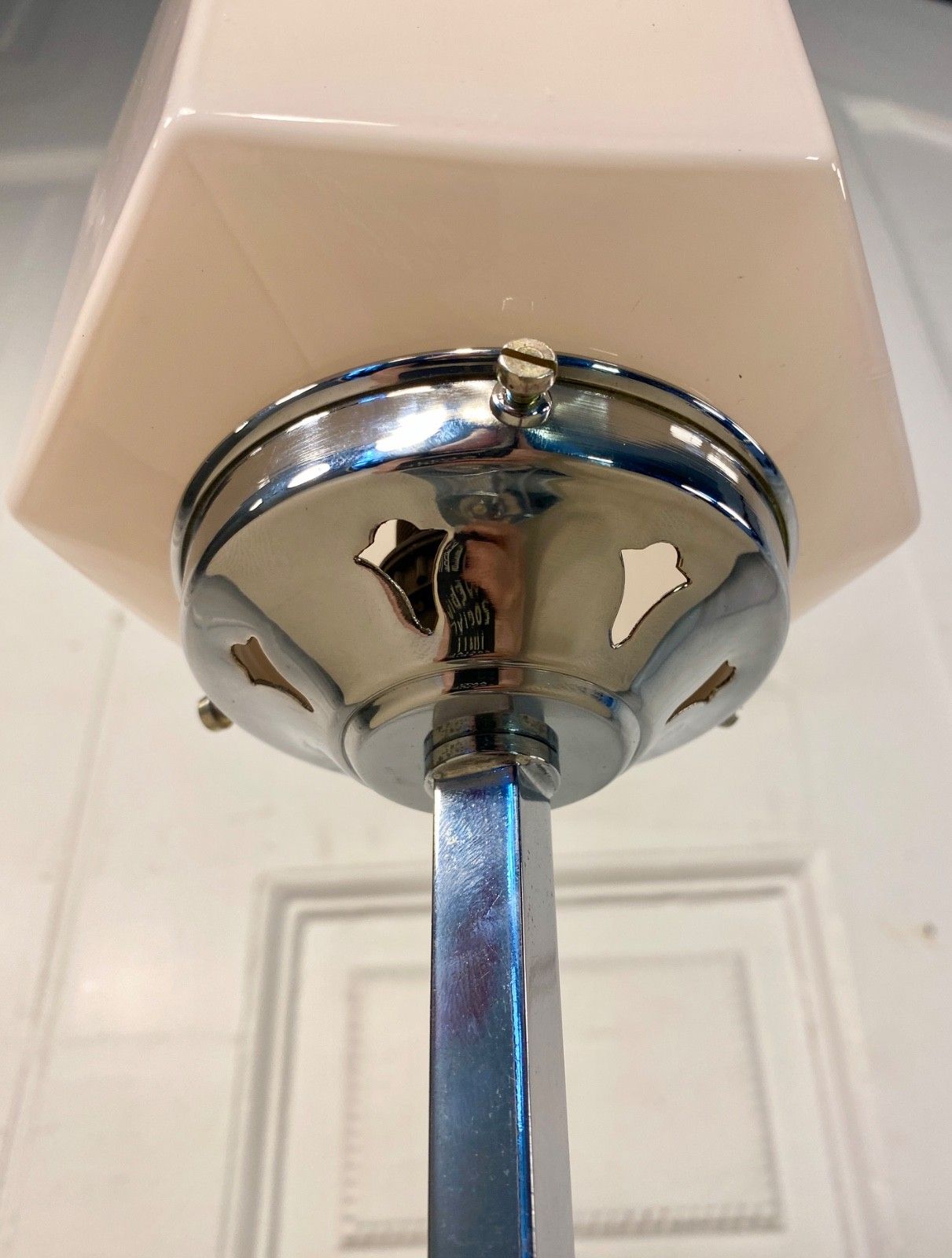 photo for sale Original Art Deco Chrome With White Opaline Glass Globe Desk, Table Lamp.