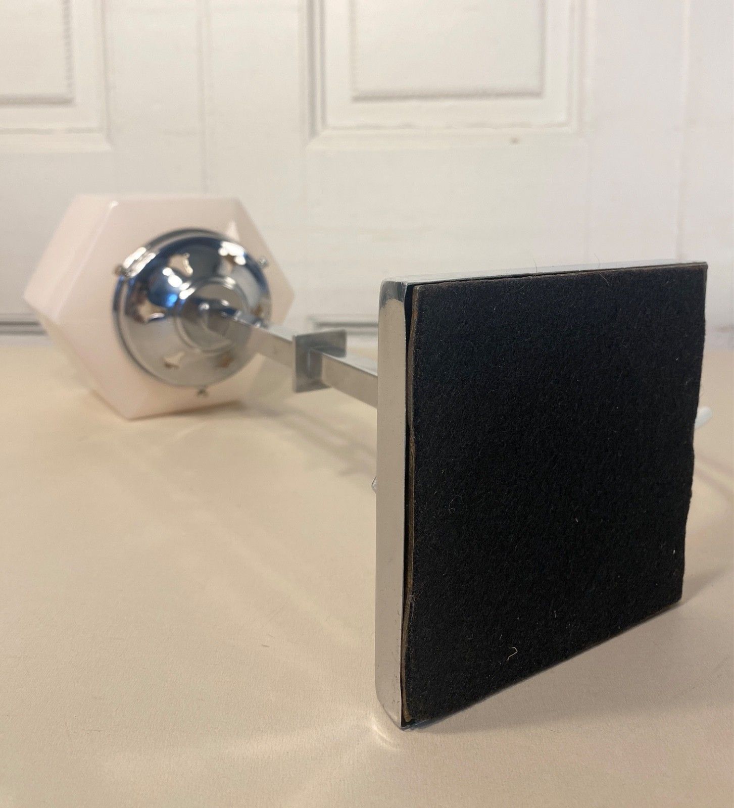220.0 Original Art Deco Chrome With White Opaline Glass Globe Desk, Table Lamp. photo