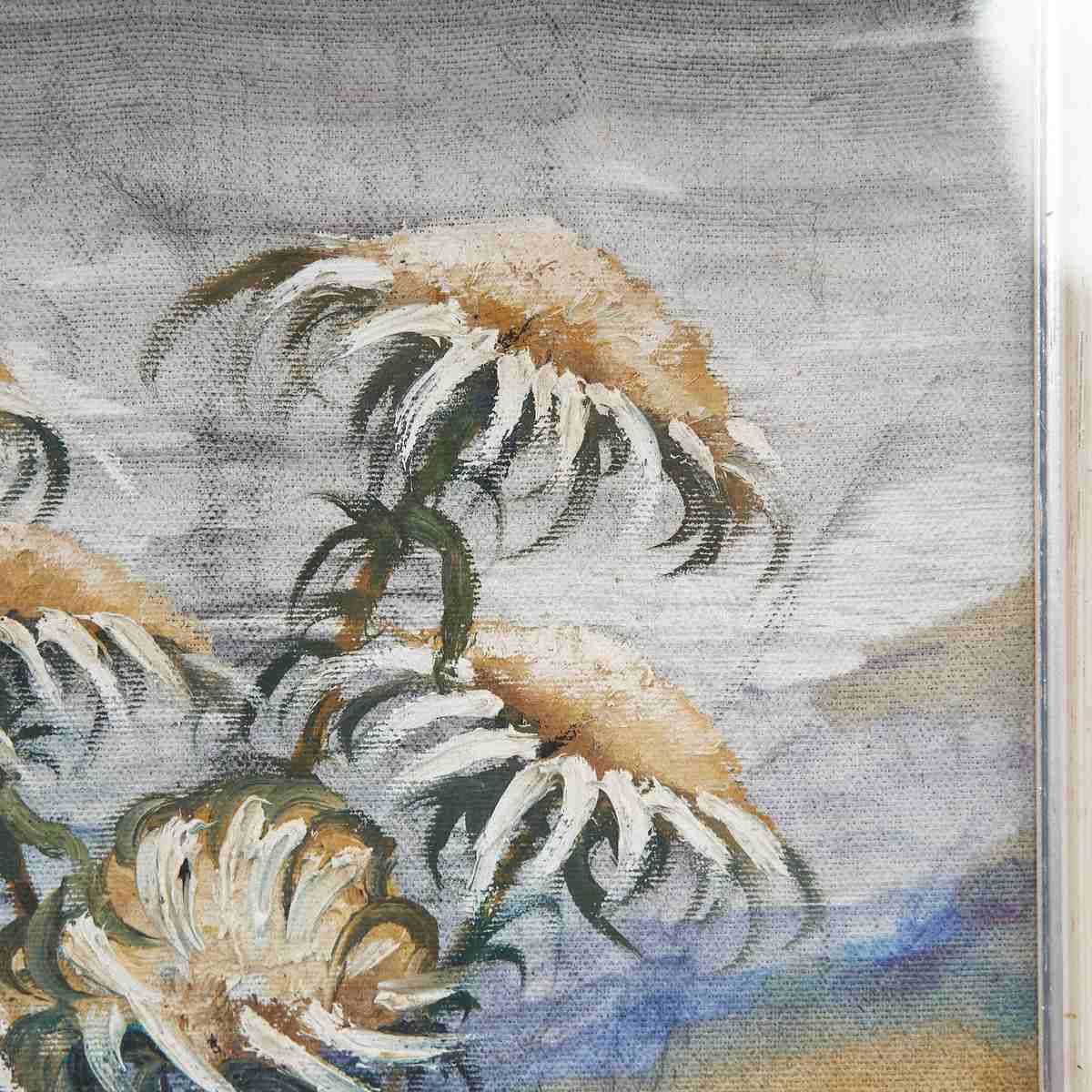 Oil On Canvas Flowers On Mountain Background: Unique Artwork By Giovanni Lovetti, Painter From Ferrara (Italy). photo for sale