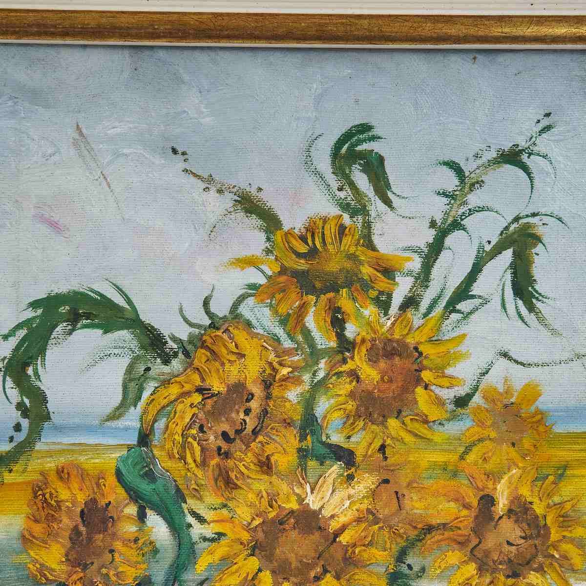 Oil On Canvas Refined Painting With Sunflowers By Giovanni Lovetti, Painter Born In Ferrara. photo for sale