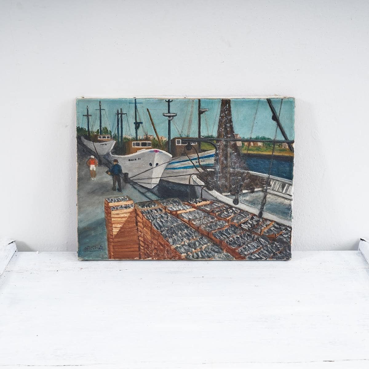 Oil On Canvas Fishermen In Porto, 1970s – 80.