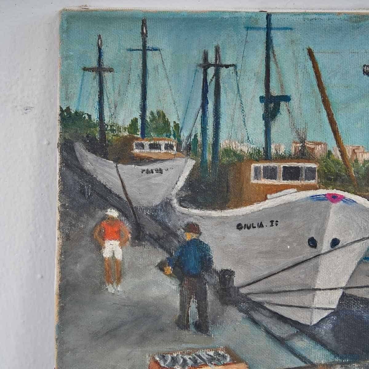 Oil On Canvas Fishermen In Porto, 1970s – 80. photo for sale