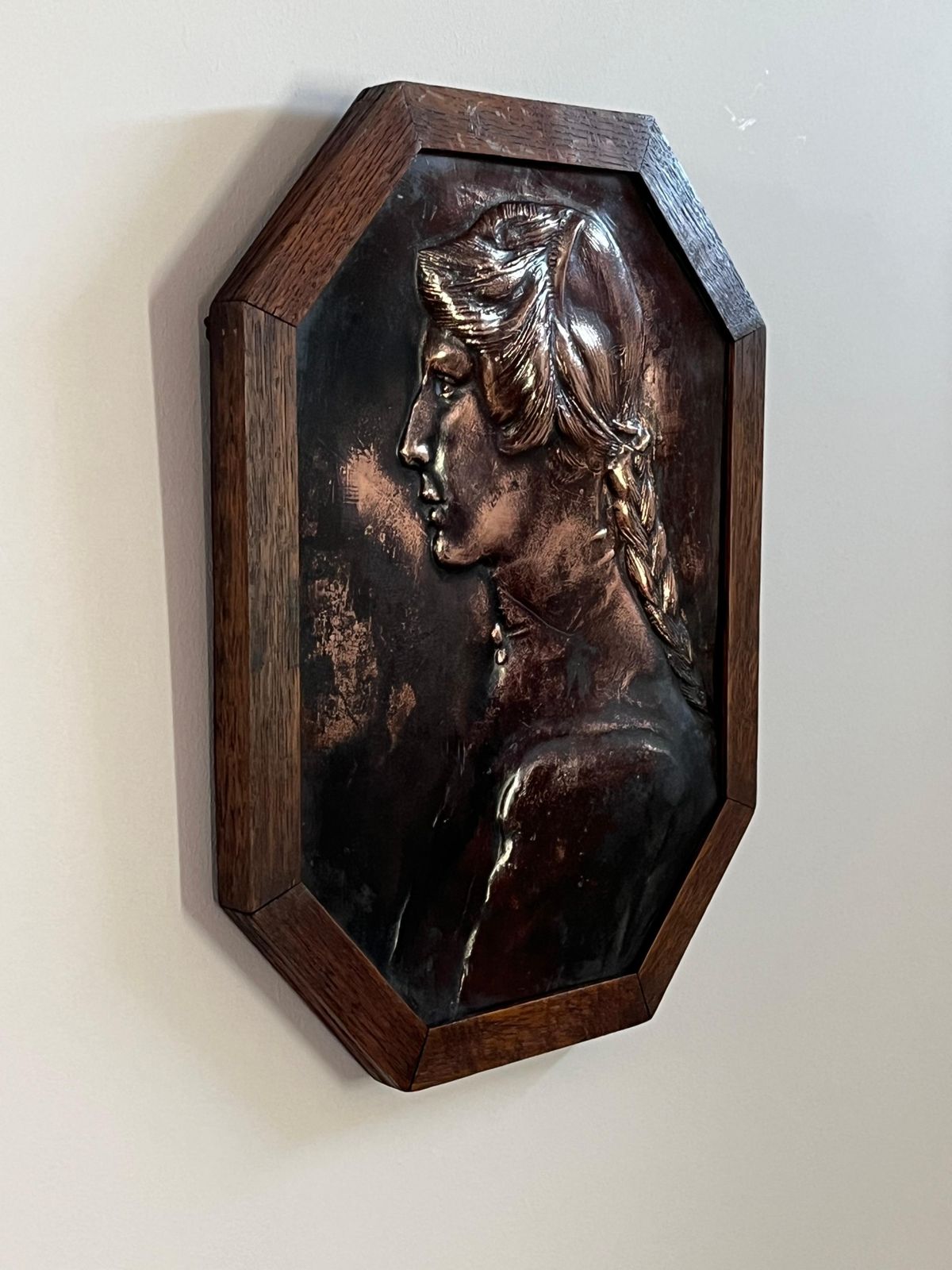 photo furniture Aesthetic Movement Bronze Plaque Of A Lady In Oak Frame Handmade, Circa 1875