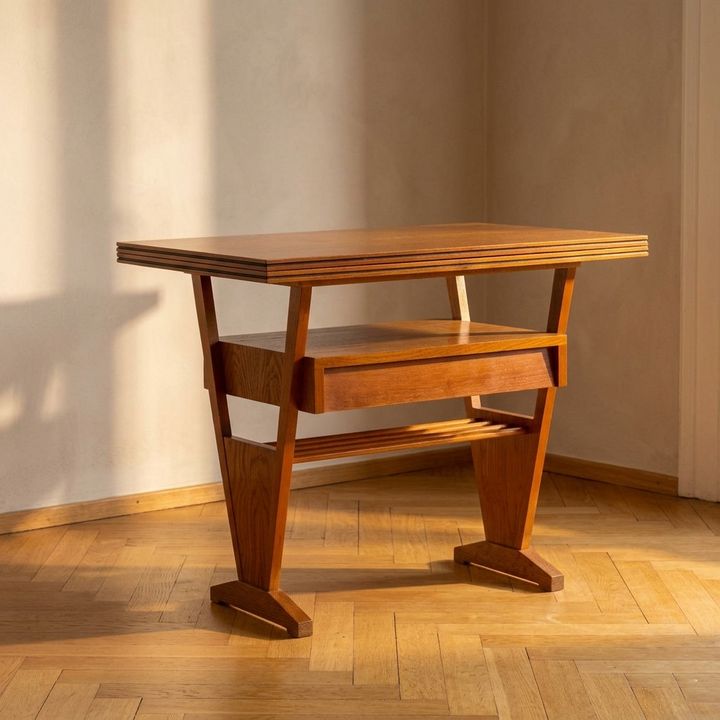 Salontafel, Mid Century, Uitklapbaar Blad Met Lade, Jaren 1960–1970, Tsjecho Slowakije