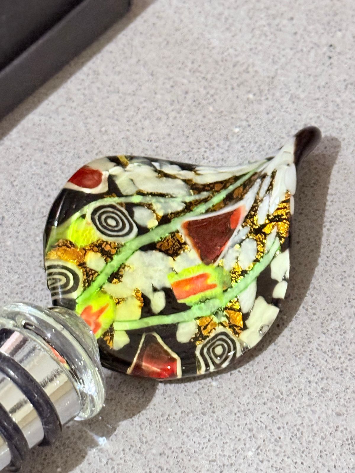 photo for sale Murano Art Glass Bottle Stopper, Hand Blown Venetian Millefiori & Gold Aventurin
