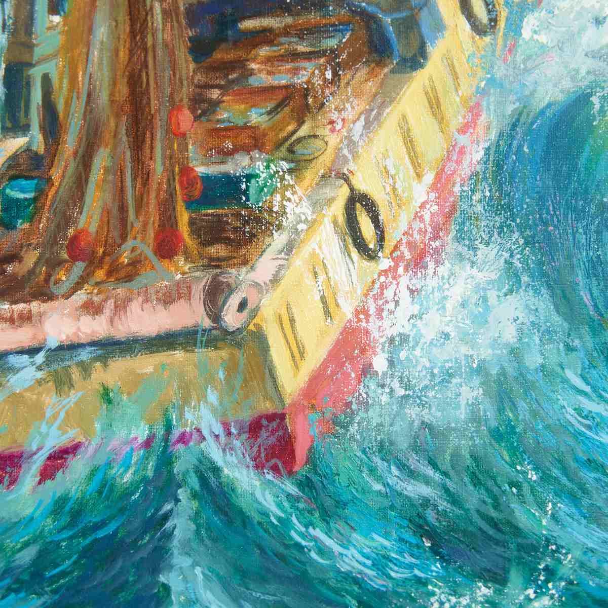 Oil On Canvas, Fishing In Rough Seas photo for sale