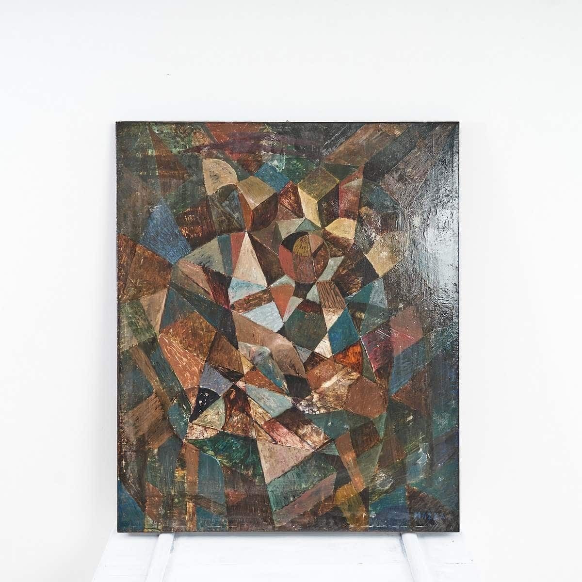 Art Cubist Oil On Canvas By An Italian Artist, 20th Century photo
