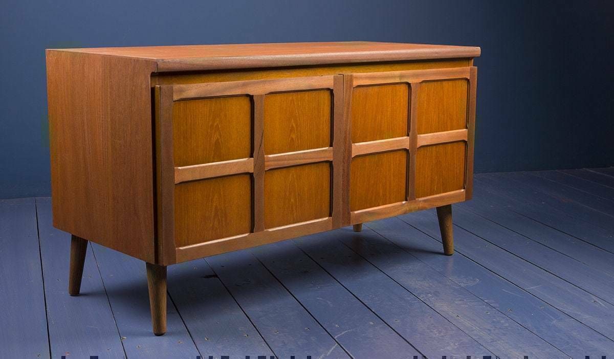 Nathan Mid Century Retro Teak Small Sideboard Tv Record Cabinet On Wooden Legs 1970s photo for sale