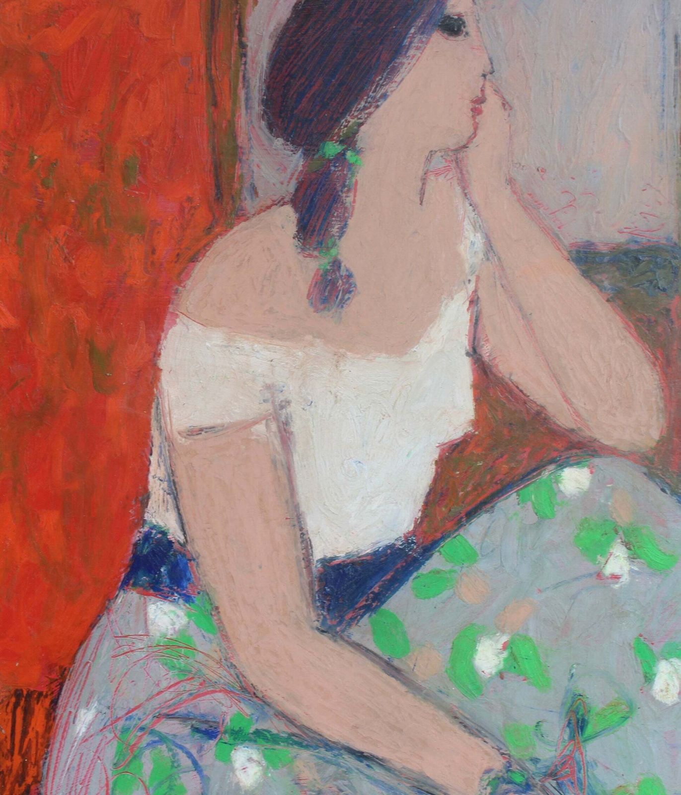 Art 'Portrait Of A Pensive Woman' By Michel Sarazin (Circa 2000) photo