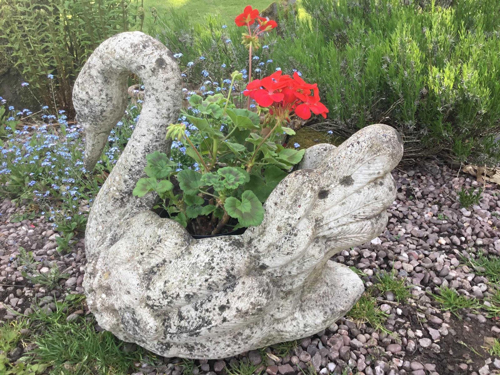 Matching Pair Of Very Large Vintage Reconstituted Stone Swan Planters photo 650.0