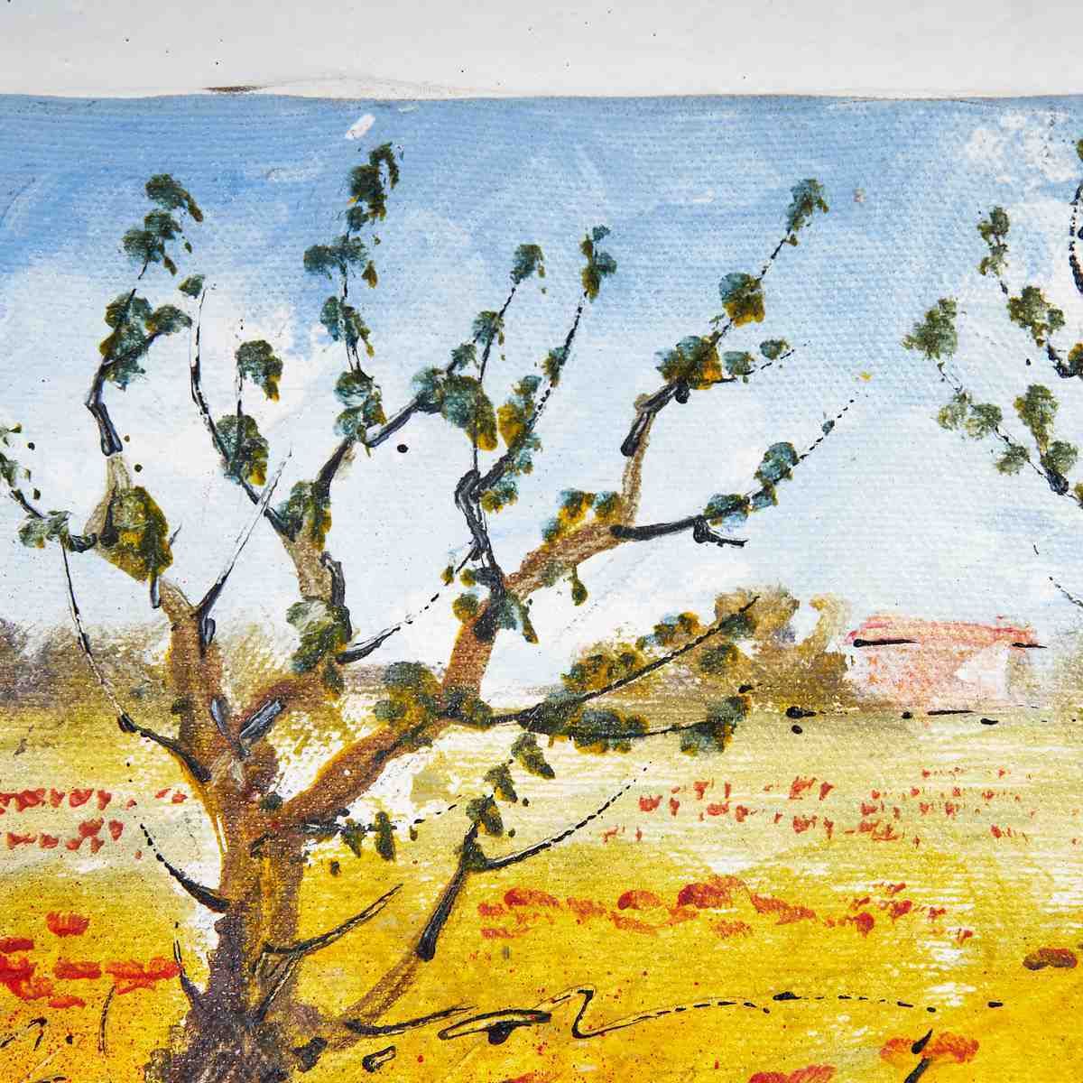 Oil Painting On Canvas, Colorful Landscape Painting With Trees, 1980s photo for sale