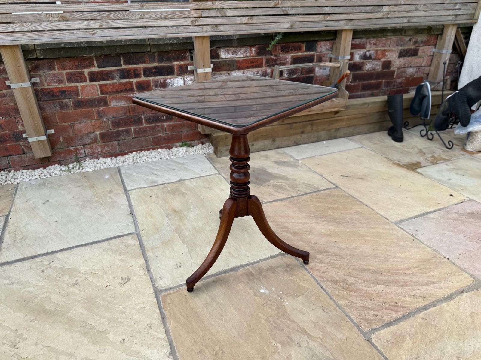 Antique Victorian Mahogany Wine Table, Pedestal Base And Glass Top photo for sale
