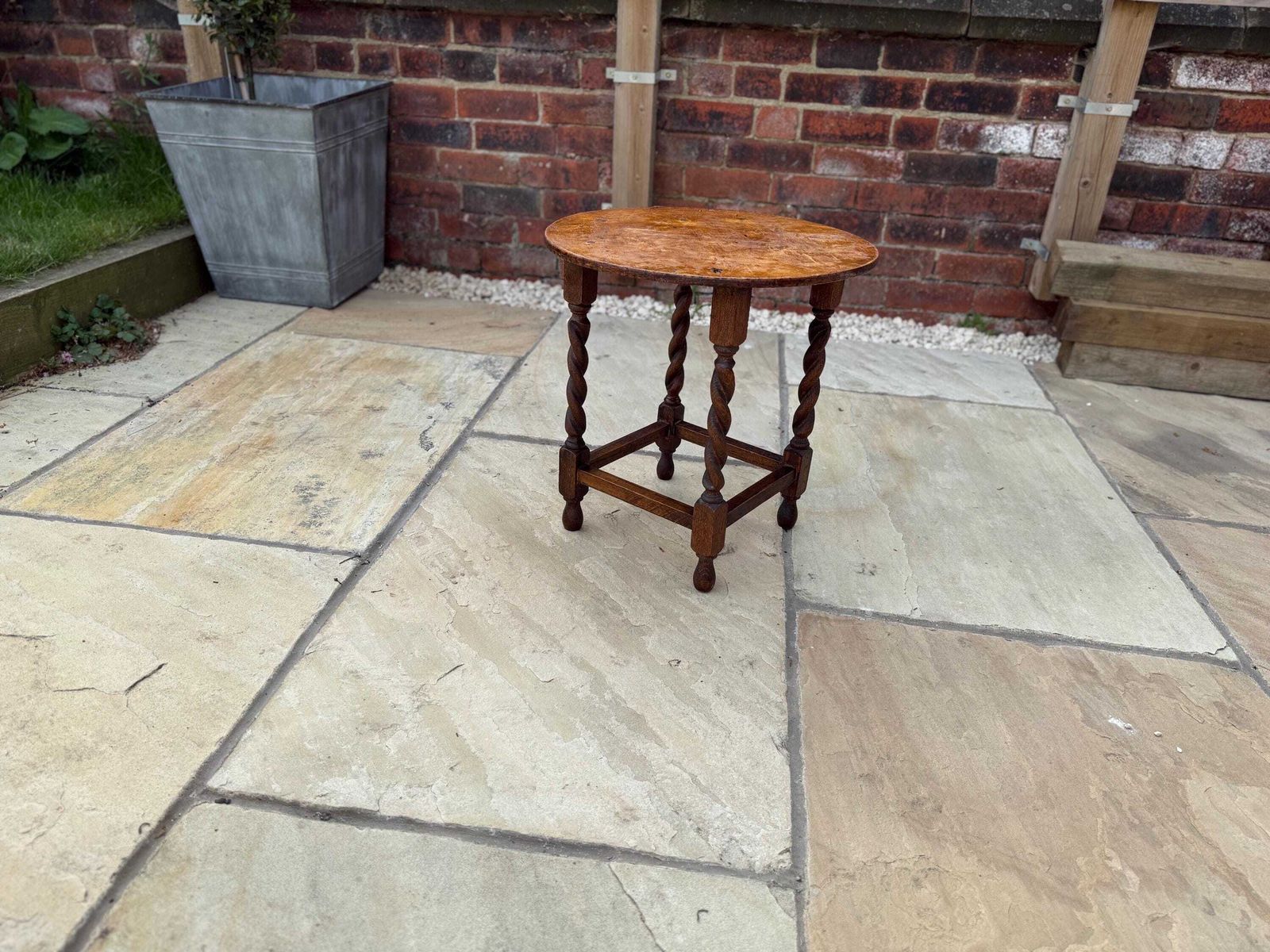 Furniture Antique Side Table With Barley Twist Legs. Victorian Oak Occasional Table photo