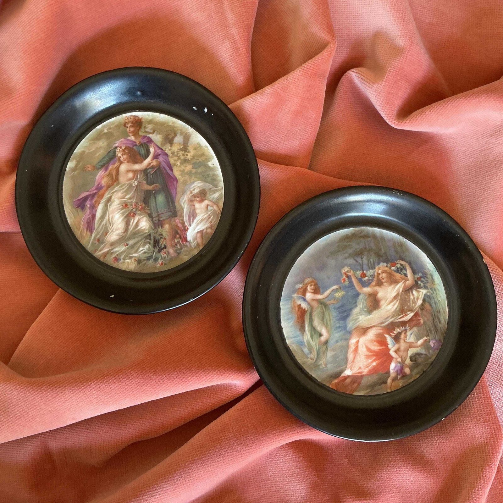 Victorian Fairy Paintings On Porcelain. Wall Plaques Pair, Royal Vienna Style.
