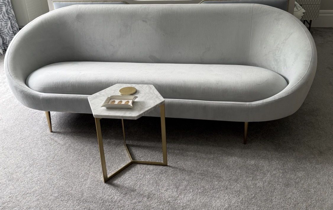 Jonathan Adler Ether Full Size Three Seater Sofa In Bergamo Ice (Very Light Blue) Velvet photo 450.0