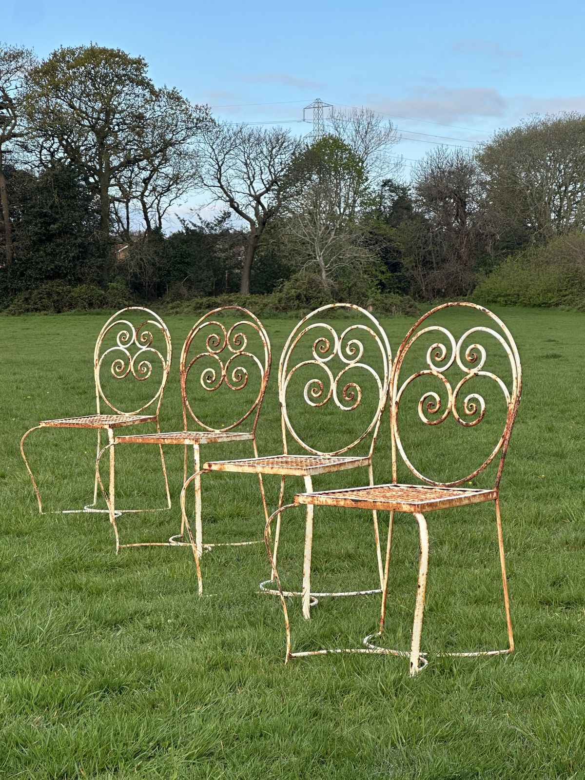 A Set Of Four French Painted Iron Garden Chairs