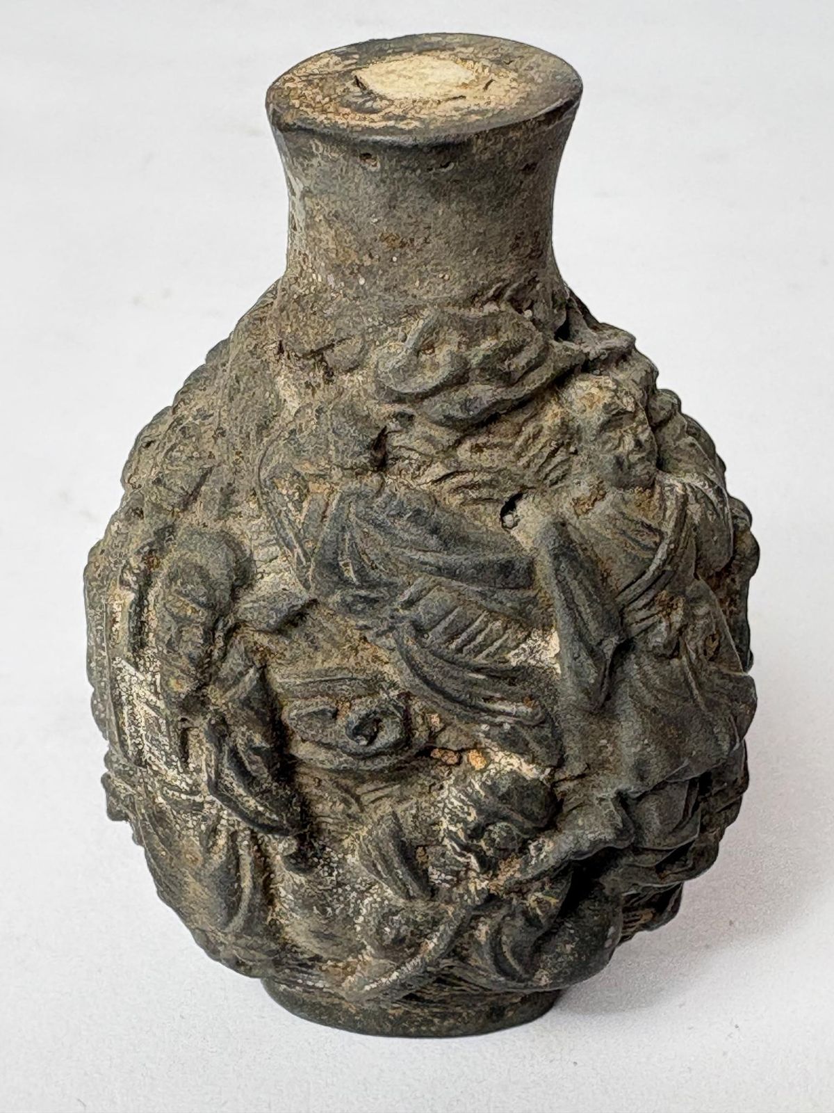 Snuff Bottle   Chinese – Patinated Metal Relief Immortals Scene (Qing/Republic Style) photo 95.0