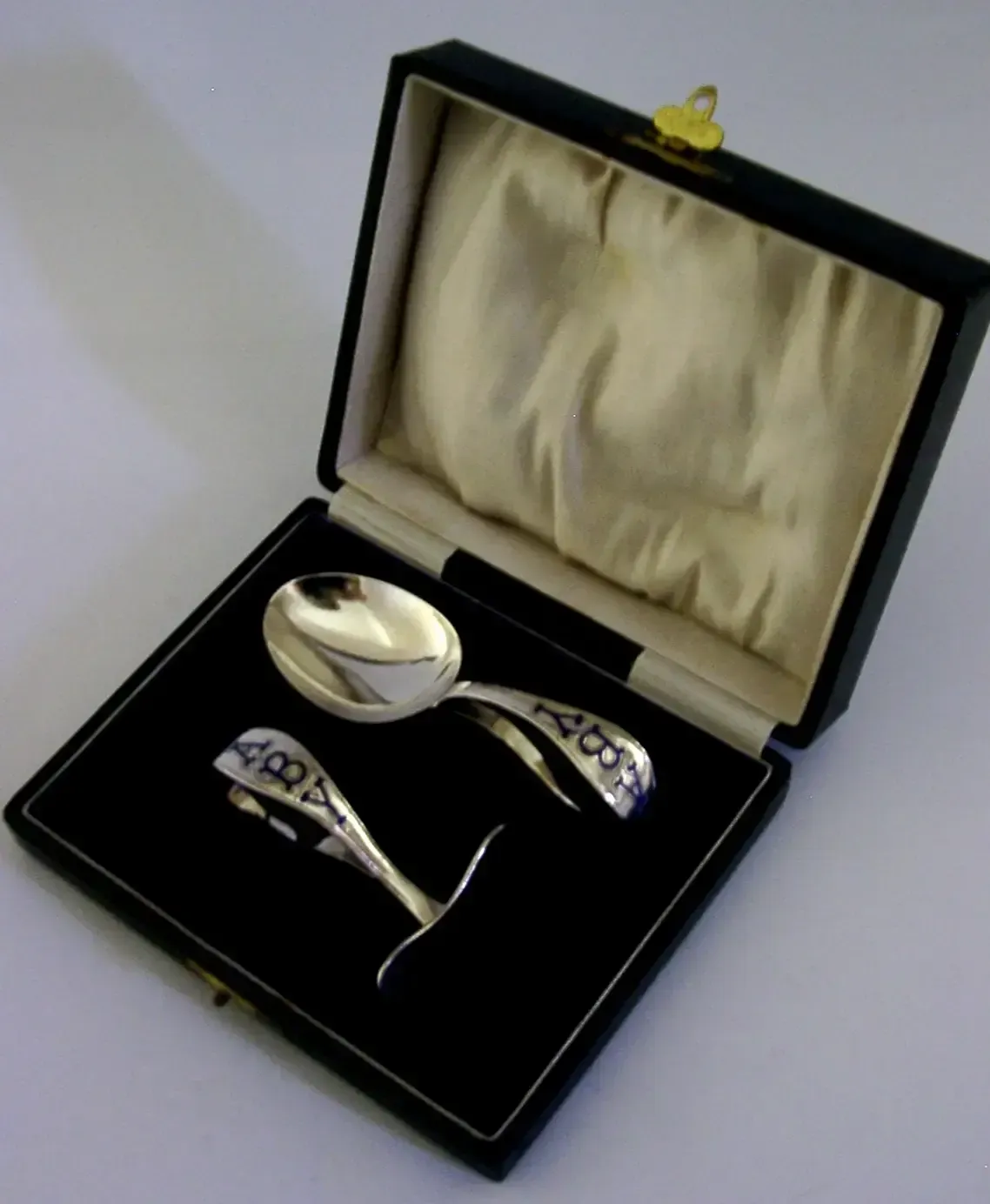 Sterling Zilveren Emaille Baby Voedingsset Doopgeschenk 1922 Antiek photo furniture