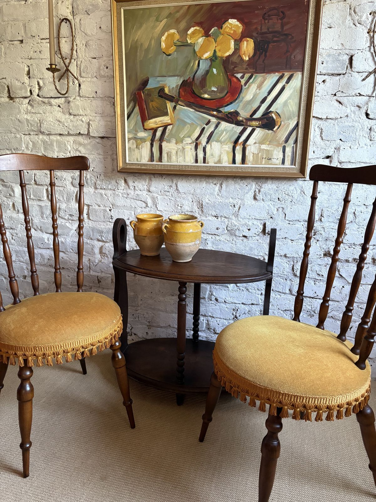 A Pair Of French Upholstered Occasional Chairs With Tassel Trim photo vintage
