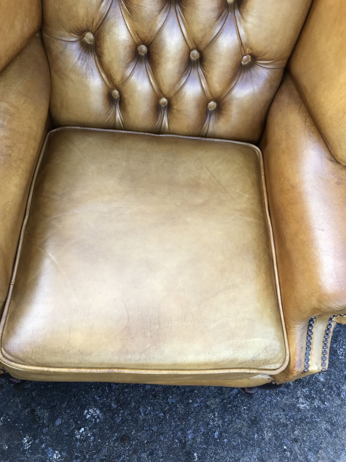 Vintage Hand Dyed Ochre Leather Chesterfield Wing Armchair photo 389.0