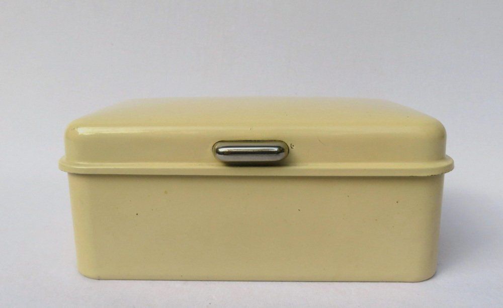 Bauhaus Nickel Plated Metal And Beige Lacquered Biscuit Tin By Marianne Brandt For Ruppel Werke, 1926