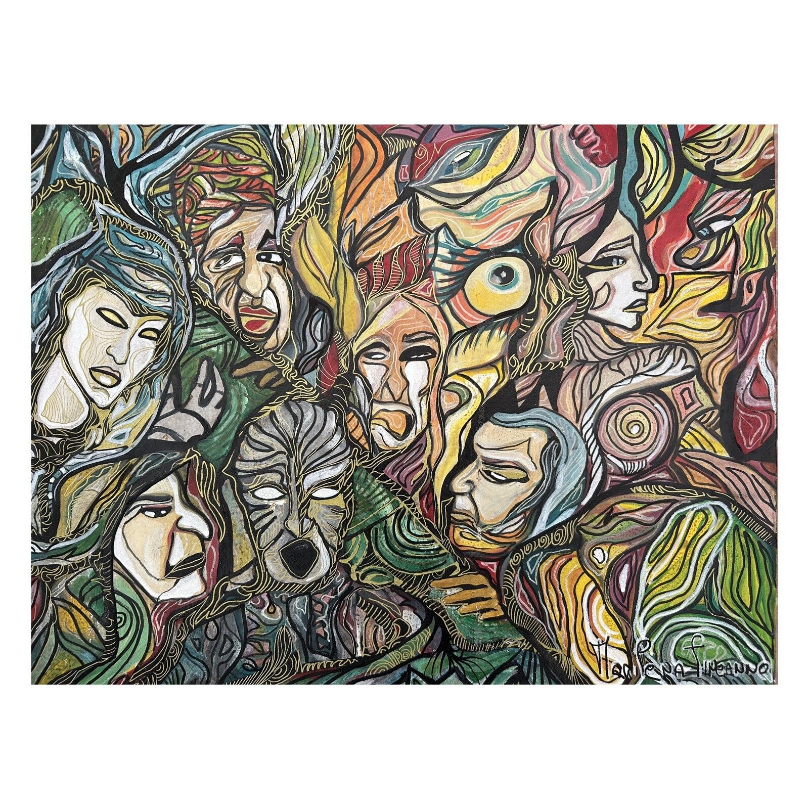 photo vintage Original Acrylic Painting On Canvas, After Hieronymus Bosch By Marilena Fineanno