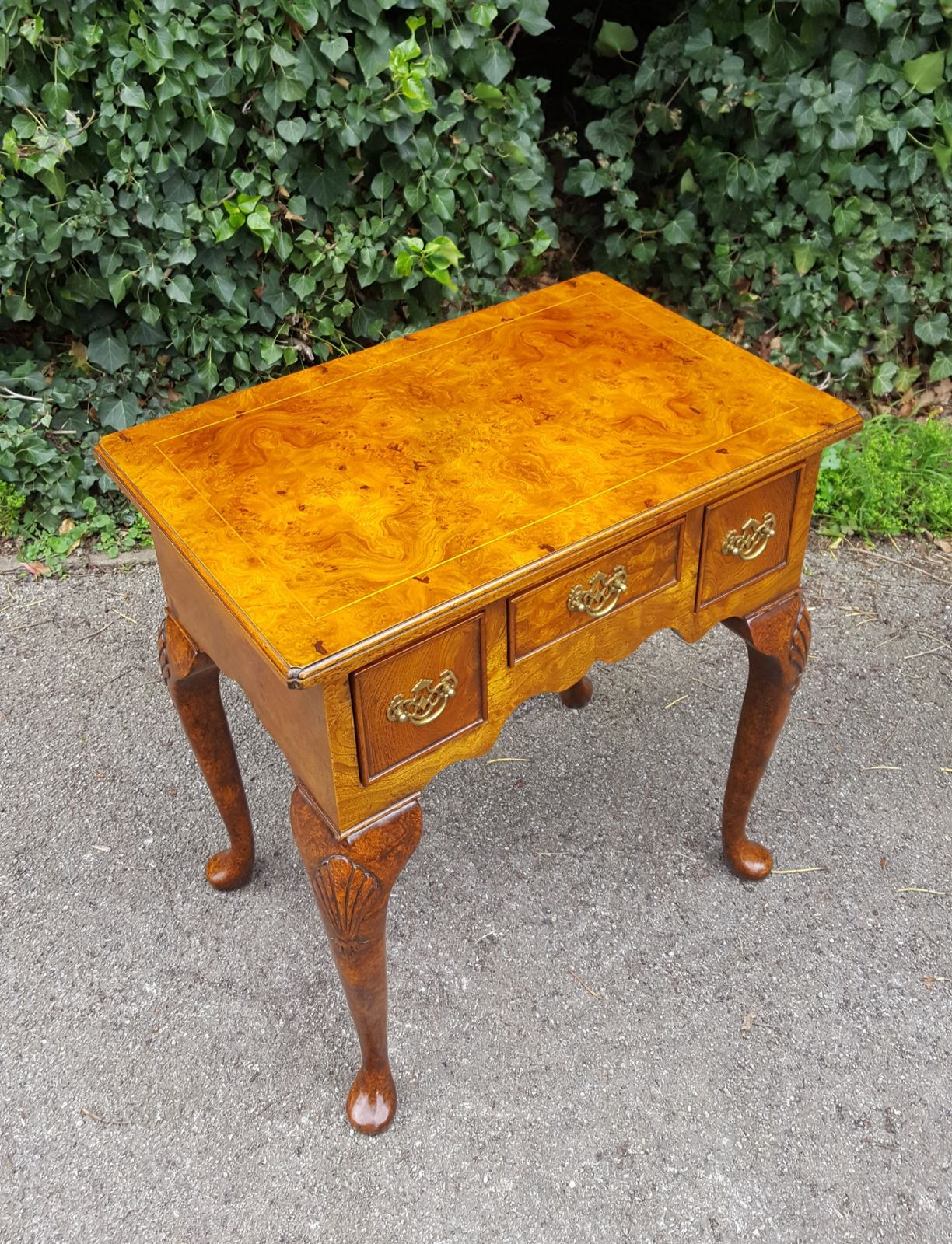 Antique Style Burr Walnut 3 Drawer Hall Table photo 375.0