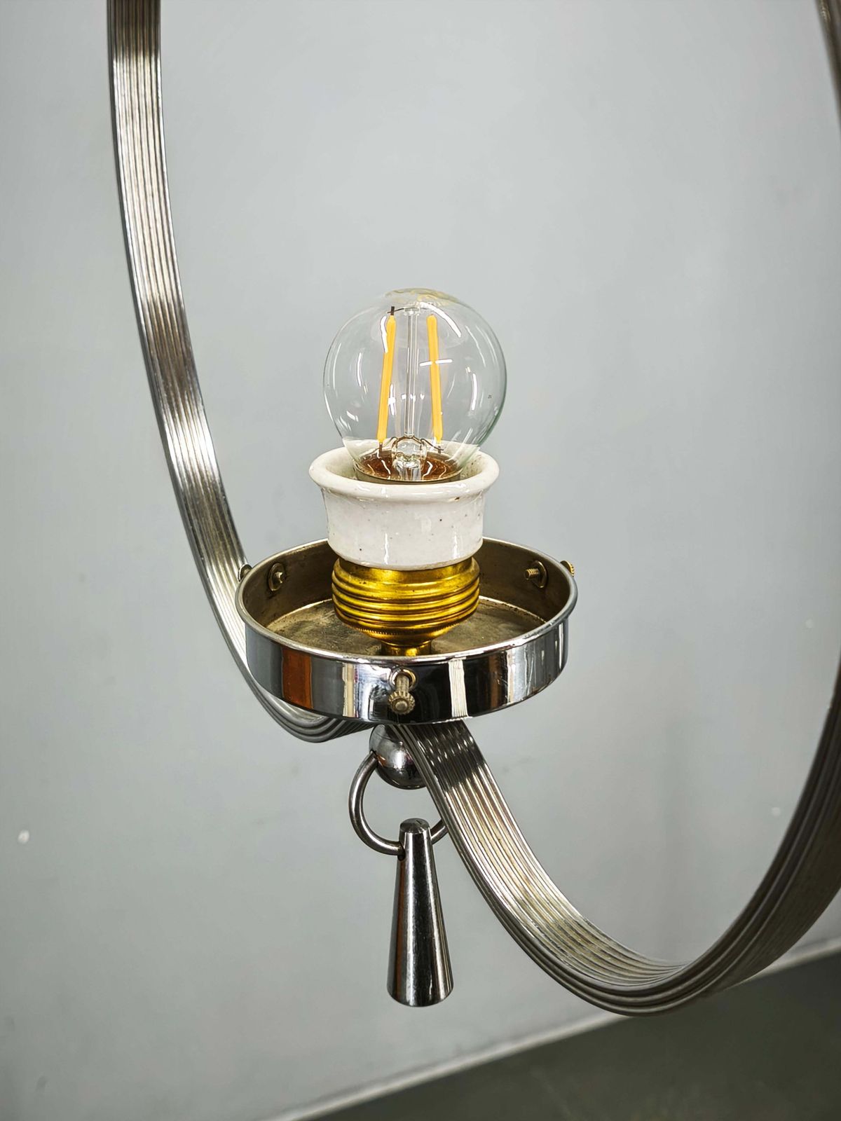 1930s Czech Art Deco Chrome And Frosted Glass Chandelier photo for sale