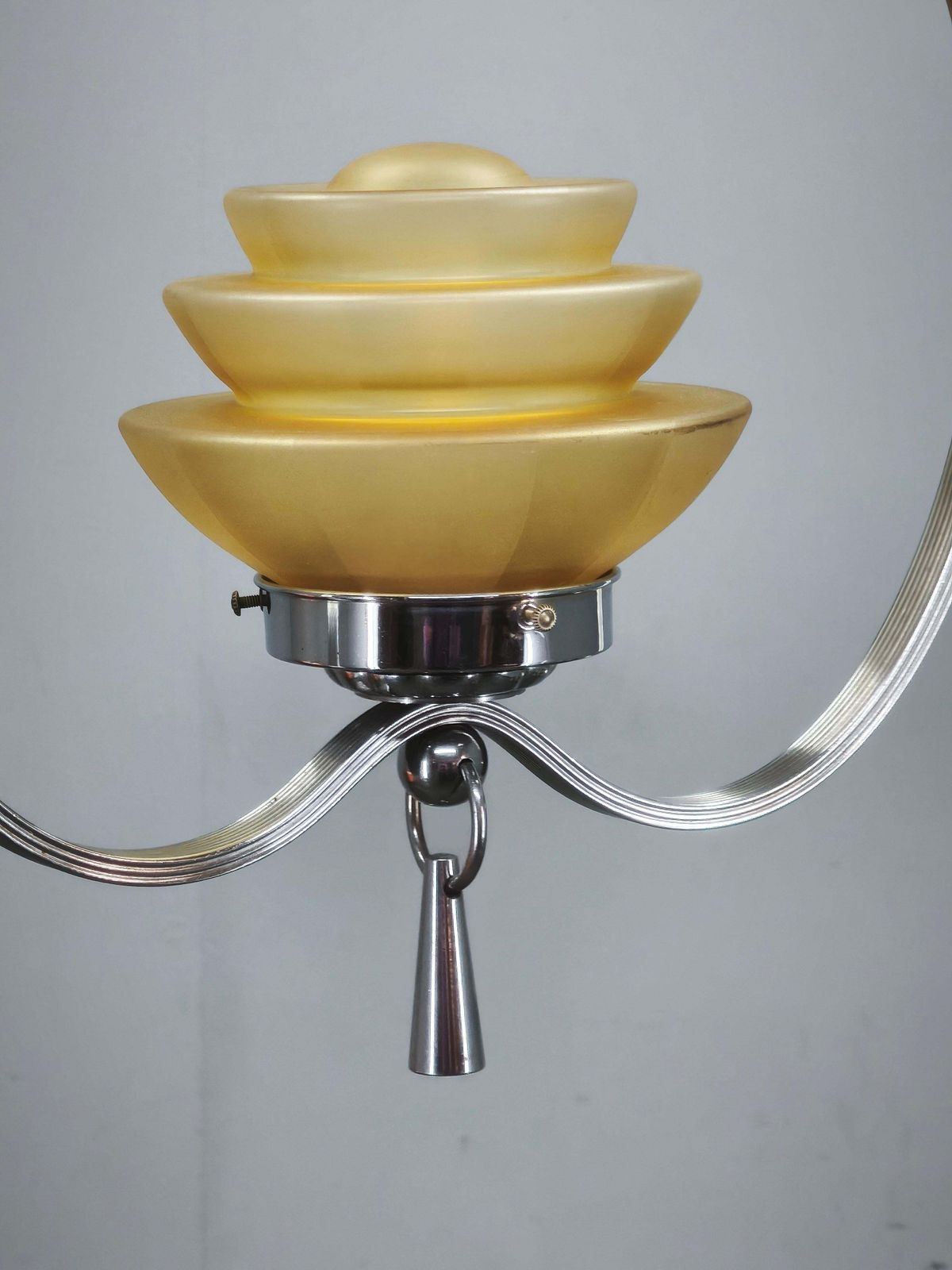 photo furniture 1930s Czech Art Deco Chrome And Frosted Glass Chandelier