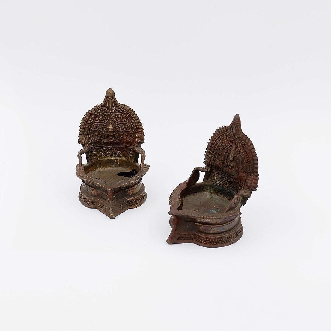 Lakshmi Antique Bronze Oil Lamps, Hindu Art, India, 20th Century photo furniture