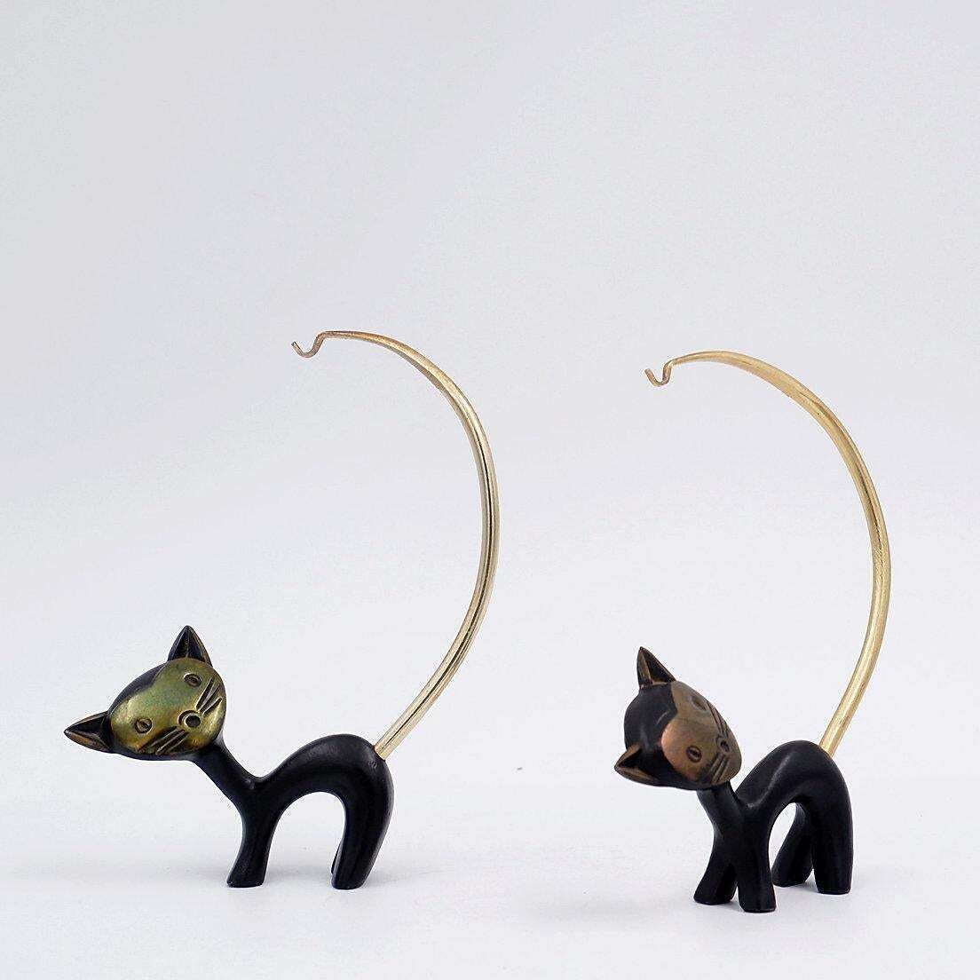 Pair Of Walter Bosse (Attr.) Cats Figurines For Hertha Baller Austria   1950s photo vinterior