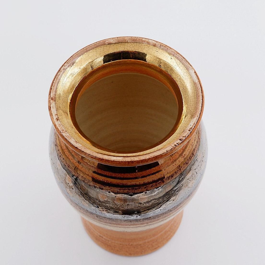 Home Decor Shiny Ceramic Vase Gold Glaze Colors By Georges Pelletier Vallauris   1960s photo