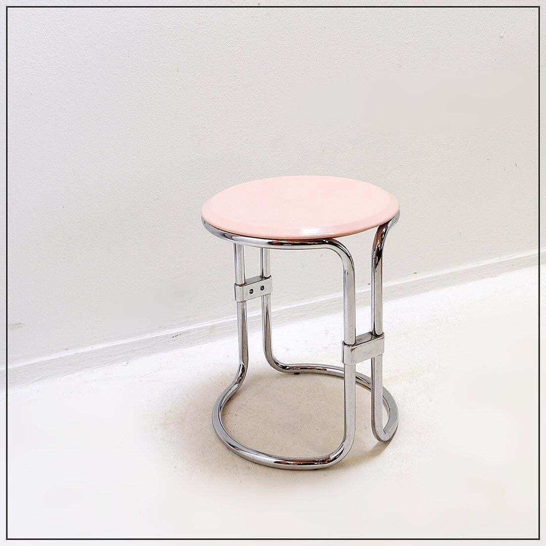 Bathroom Stool By Keuco Tubular Chrome & Powder Pink Plastic, 1980s photo buy