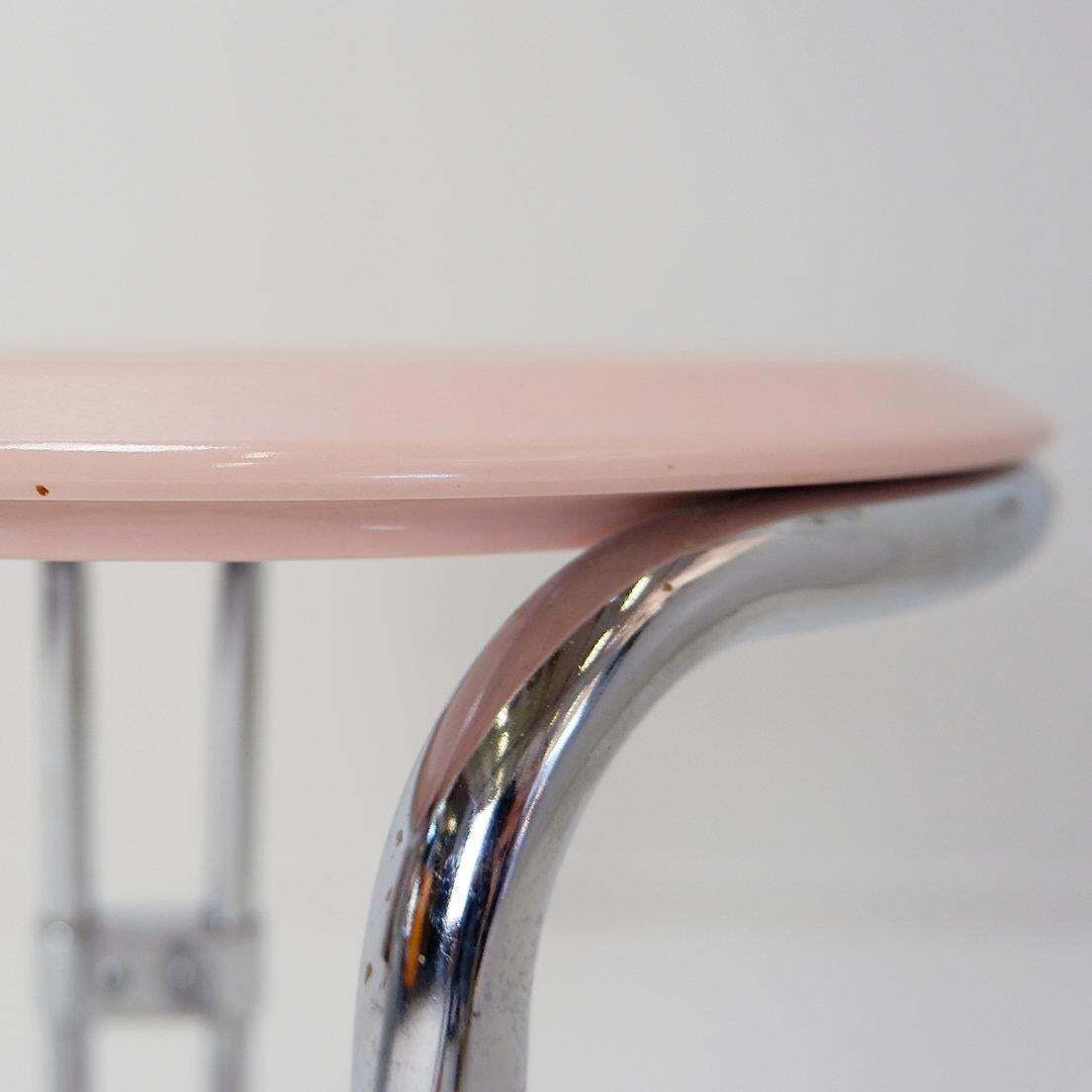 Bathroom Stool By Keuco Tubular Chrome & Powder Pink Plastic, 1980s photo vintage