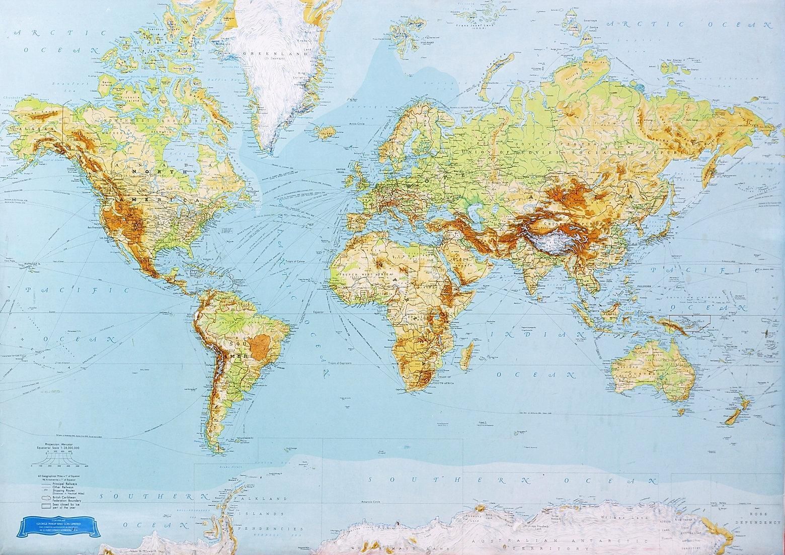 George Philip's Large Relief Map Of The World 150x110cm photo furniture