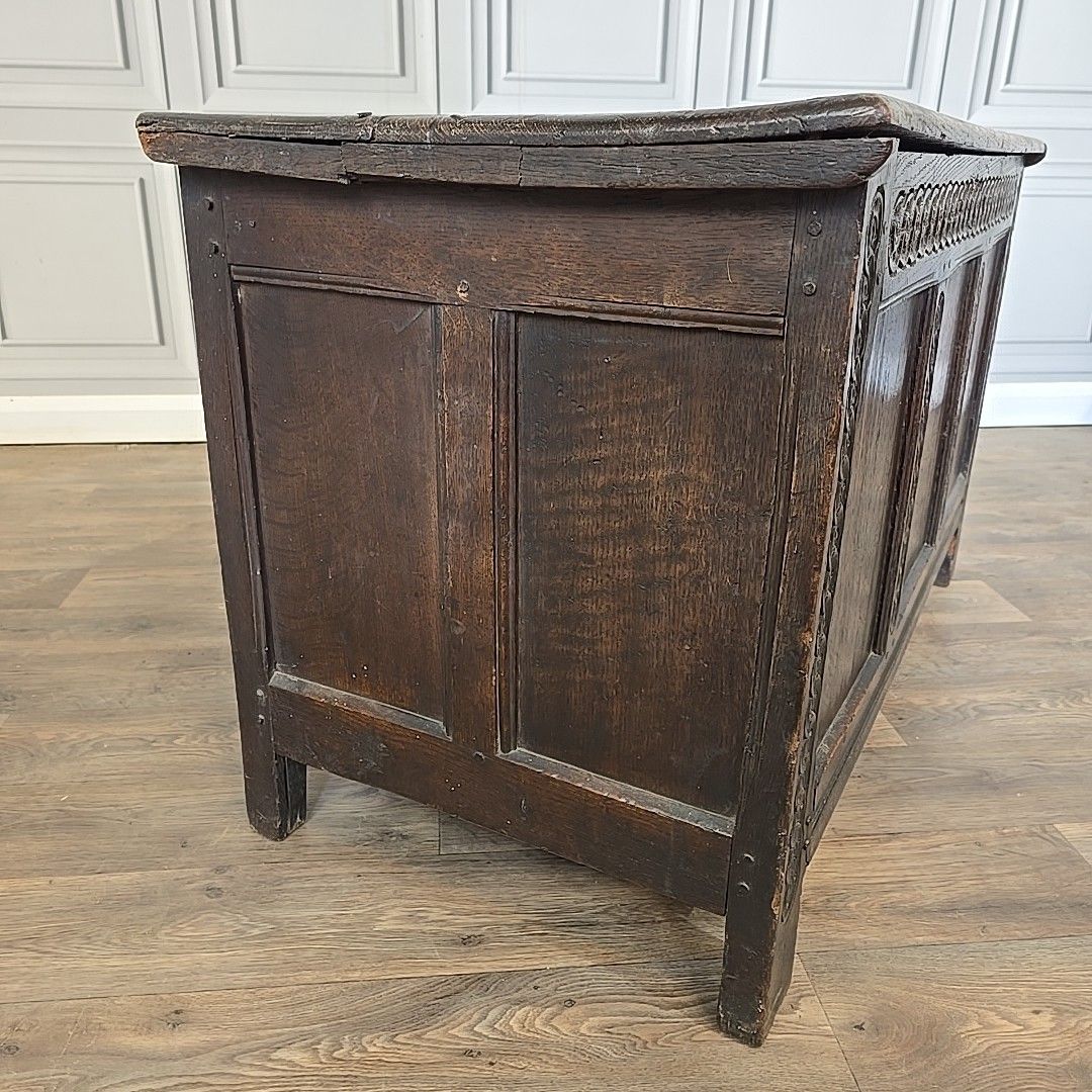Antique Coffer Blanket Box Trunk Oak – Carved Guilloche Panels – 18th Century photo Home Decor