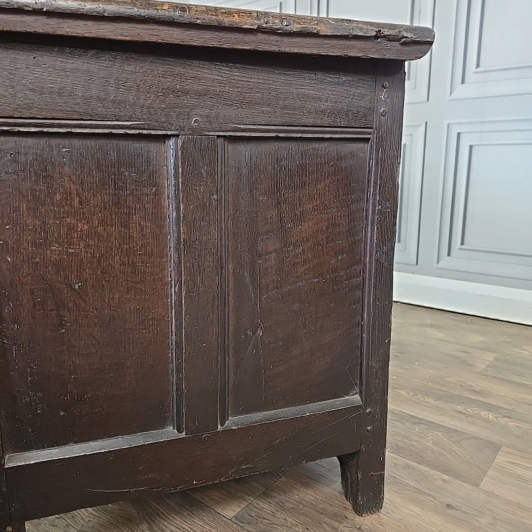 photo vintage Antique Coffer Blanket Box Trunk Oak – Carved Guilloche Panels – 18th Century