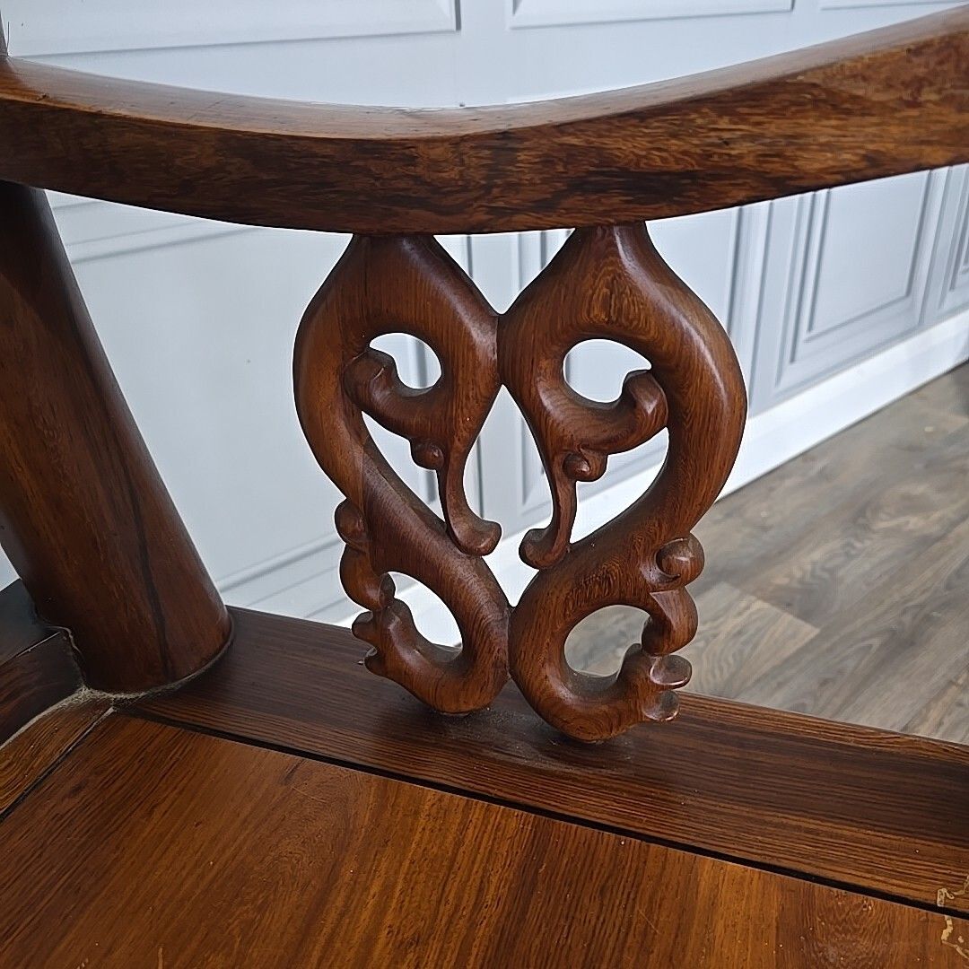 690.0 Antique Chinese Arm Chair Oriental Carved Heavy Rosewood Throne Mother Pearl photo
