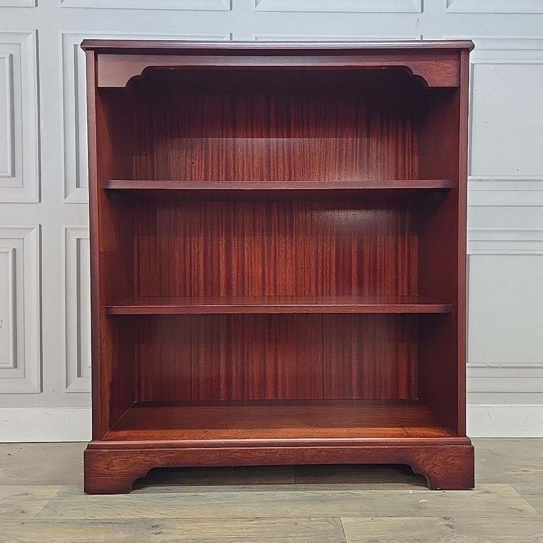 Antique Reproduction Bookcase Mahogany Open Shelves Low Cabinet Vintage Wooden photo buy