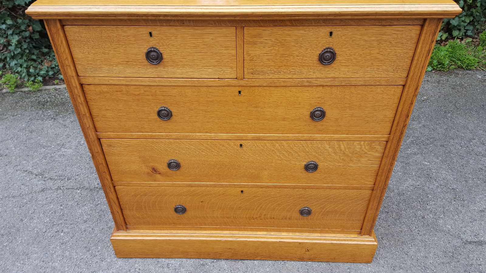 Superb Antique Large Golden Oak Chest Of Five Drawers photo vintage
