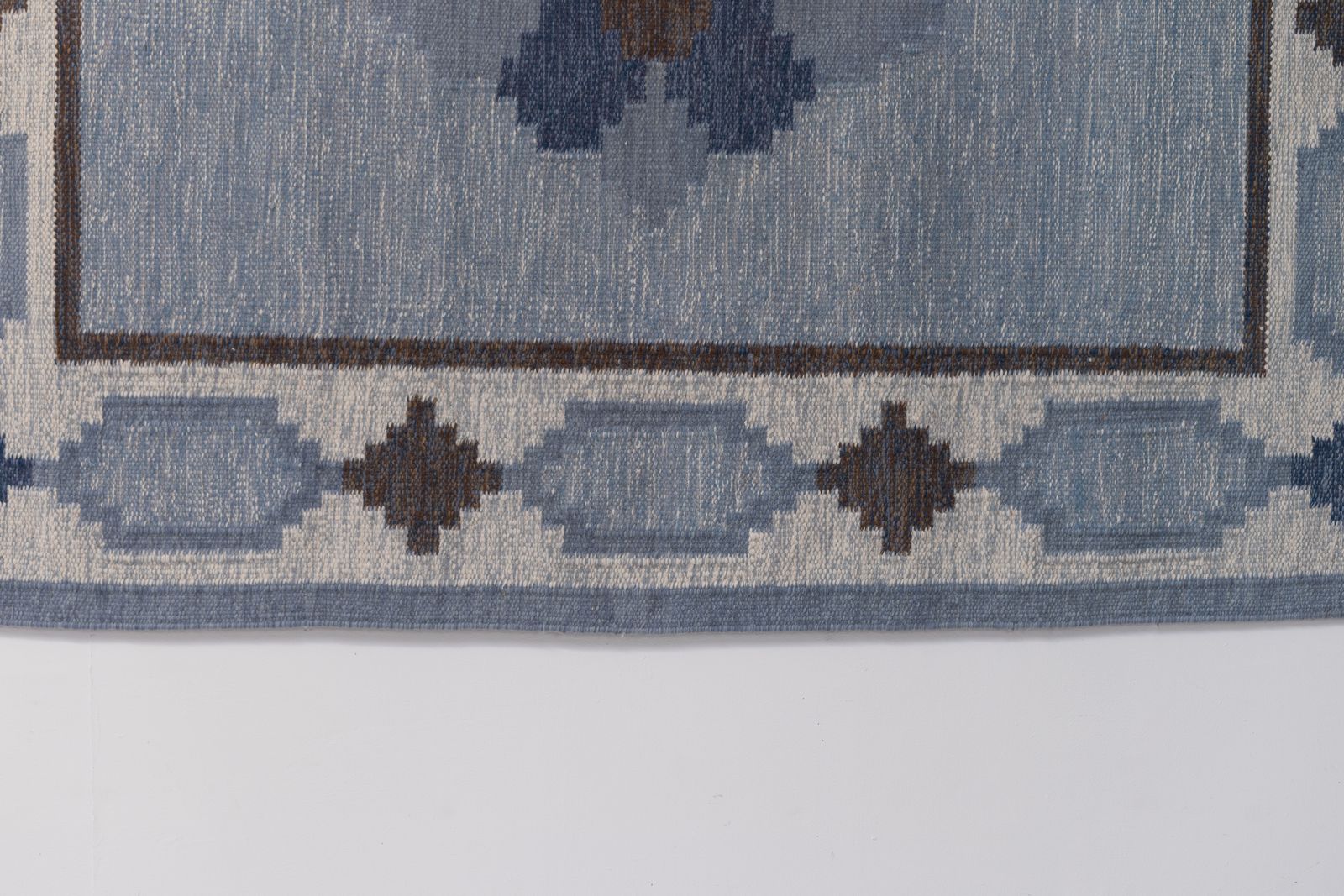 Mid Century Swedish Kilim In Blues And Browns photo for sale