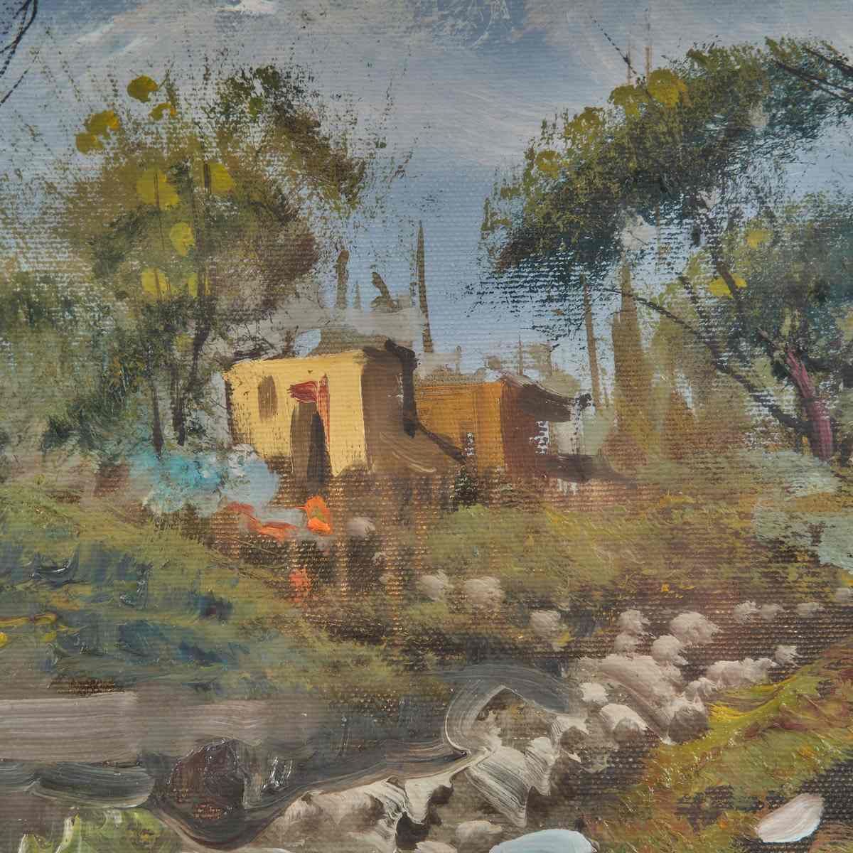 Oil On Canvas Cano Fascinating Landscape By E. Cano, 1970s photo Art