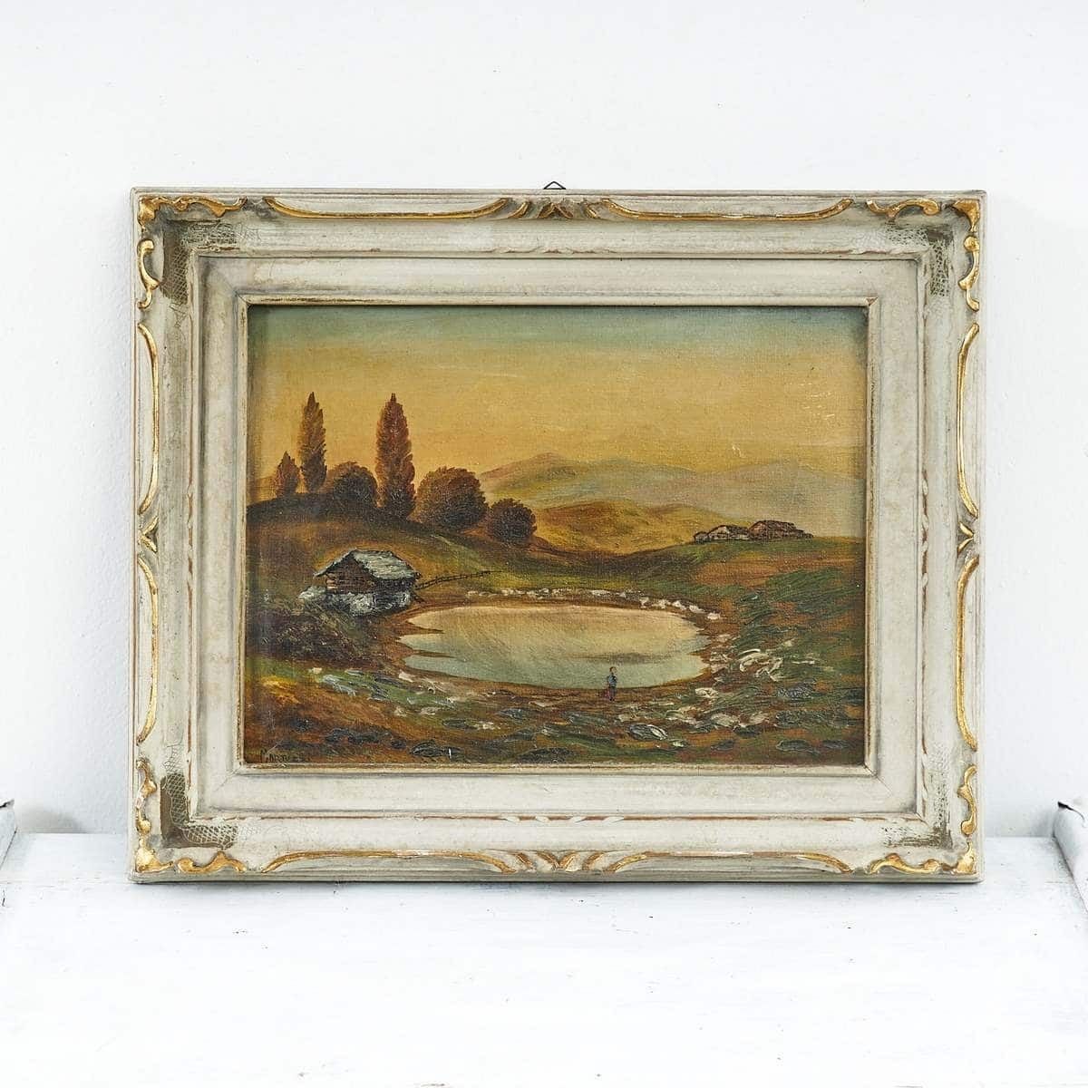 Oil On Canvas Serene Landscape By Martuzzi, 1940s – 1950s