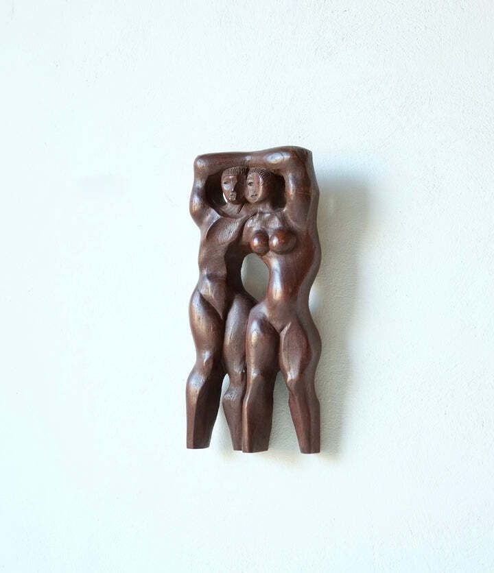 Brutalist Figurative Carved Wooden Sculpture photo furniture